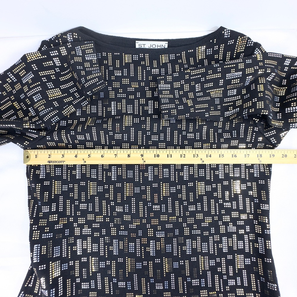 St. John Evening Embellished Geometric Knit Top Black Gold Size 8 USA - Picture 6 of 8